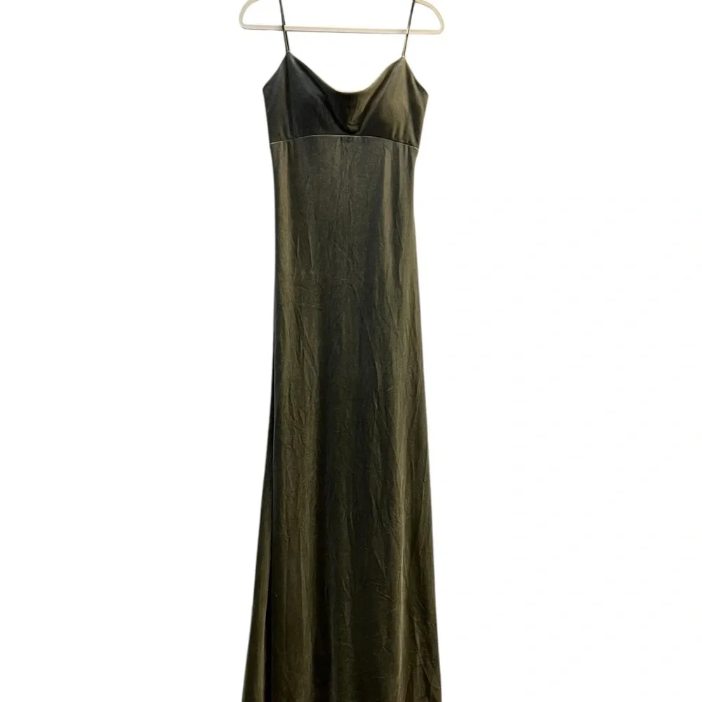 Jenny Yoo Saba Velvet Cowl Neck Slip Gown. Sage Green. Maxi Length. Size 2 - Picture 3 of 16
